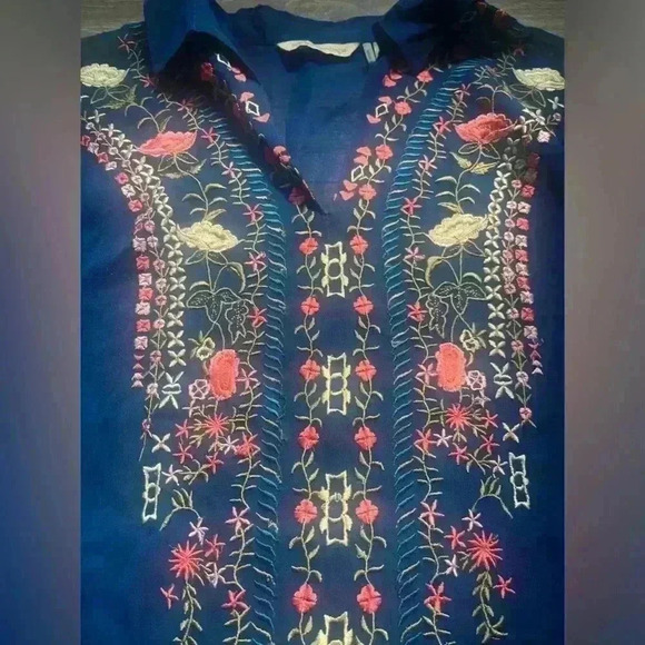 Soft Surroundings Sheer Blue Floral Embroidered Tunic Size S - Picture 3 of 7